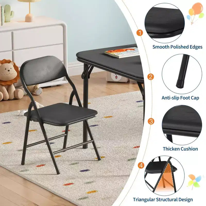 Coolmee Ensemble table et 4 chaises pliantes pour enfants, Ensemble table et chaises d'activités pour tout-petits, pour salle à manger, garderie, salles de classe