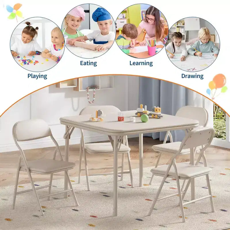 Coolmee Ensemble table et 4 chaises pliantes pour enfants, Ensemble table et chaises d'activités pour tout-petits, pour salle à manger, garderie, salles de classe