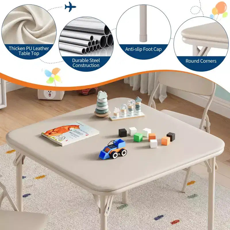 Coolmee Ensemble table et 4 chaises pliantes pour enfants, Ensemble table et chaises d'activités pour tout-petits, pour salle à manger, garderie, salles de classe