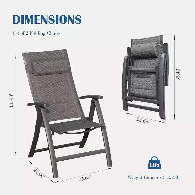 Lot de 2 chaises pliantes de patio Clihome - Chaises longues réglables en textilène rembourrées