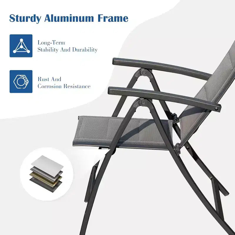 Lot de 2 chaises pliantes de patio Clihome - Chaises longues réglables en textilène rembourrées