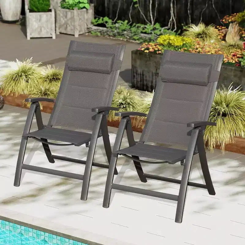 Lot de 2 chaises pliantes de patio Clihome - Chaises longues réglables en textilène rembourrées