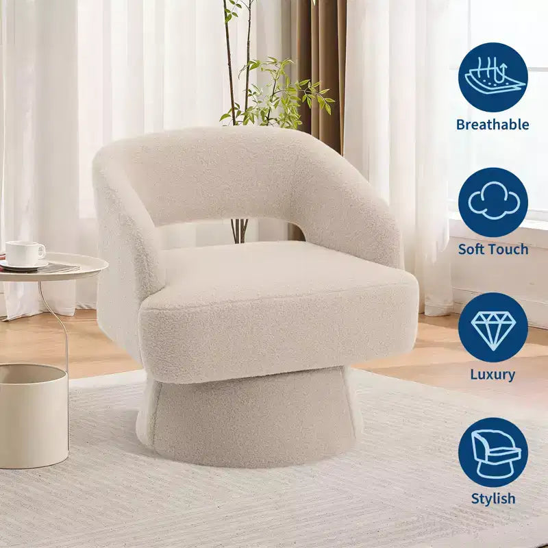Fauteuil Pivotant  Dossier Ajoure & Base Conique, Rembourré en Velours ou Velours Teddy, Choisissez la Couleur