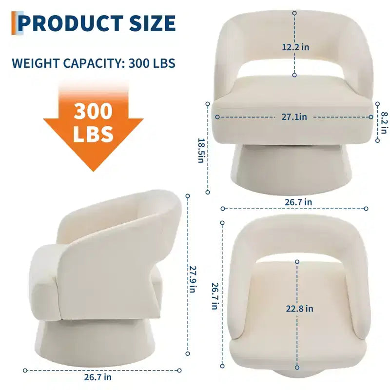 Fauteuil Pivotant  Dossier Ajoure & Base Conique, Rembourré en Velours ou Velours Teddy, Choisissez la Couleur