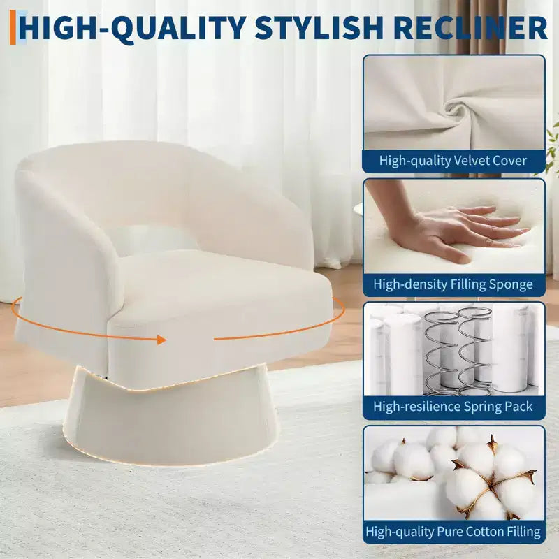 Fauteuil Pivotant  Dossier Ajoure & Base Conique, Rembourré en Velours ou Velours Teddy, Choisissez la Couleur