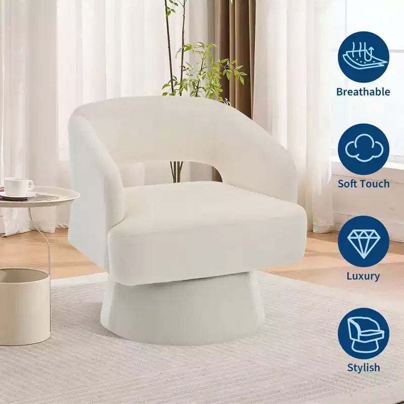 Fauteuil Pivotant  Dossier Ajoure & Base Conique, Rembourré en Velours ou Velours Teddy, Choisissez la Couleur