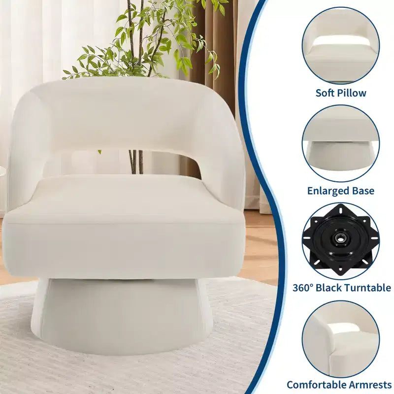Fauteuil Pivotant  Dossier Ajoure & Base Conique, Rembourré en Velours ou Velours Teddy, Choisissez la Couleur