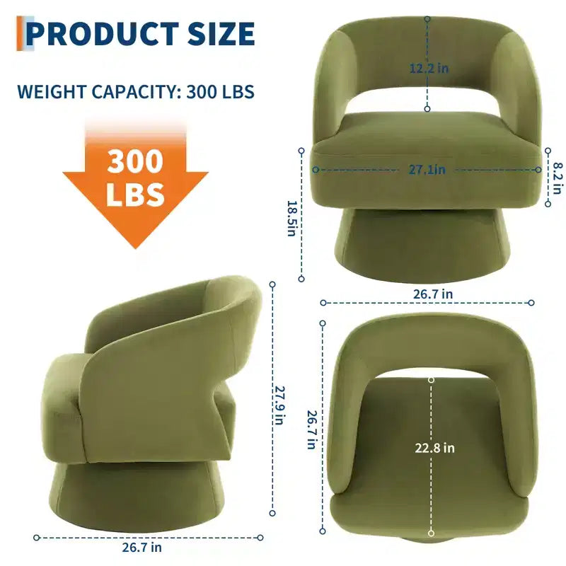 Fauteuil Pivotant  Dossier Ajoure & Base Conique, Rembourré en Velours ou Velours Teddy, Choisissez la Couleur