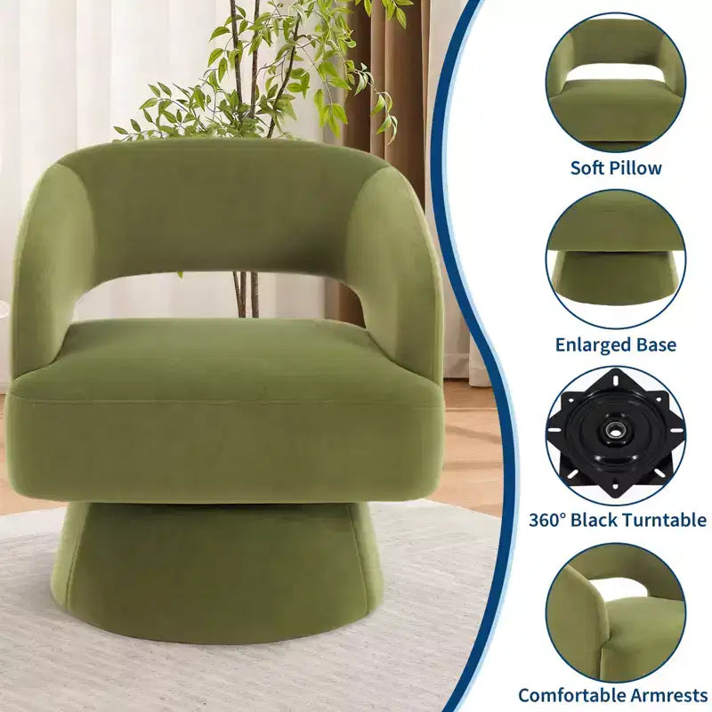 Fauteuil Pivotant  Dossier Ajoure & Base Conique, Rembourré en Velours ou Velours Teddy, Choisissez la Couleur