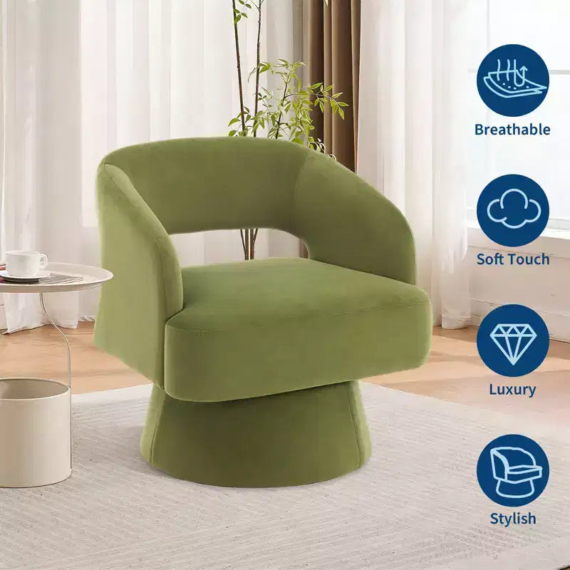 Fauteuil Pivotant  Dossier Ajoure & Base Conique, Rembourré en Velours ou Velours Teddy, Choisissez la Couleur