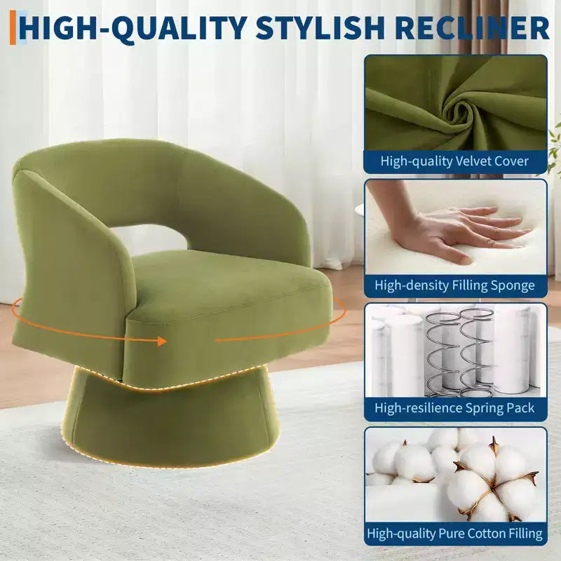 Fauteuil Pivotant  Dossier Ajoure & Base Conique, Rembourré en Velours ou Velours Teddy, Choisissez la Couleur