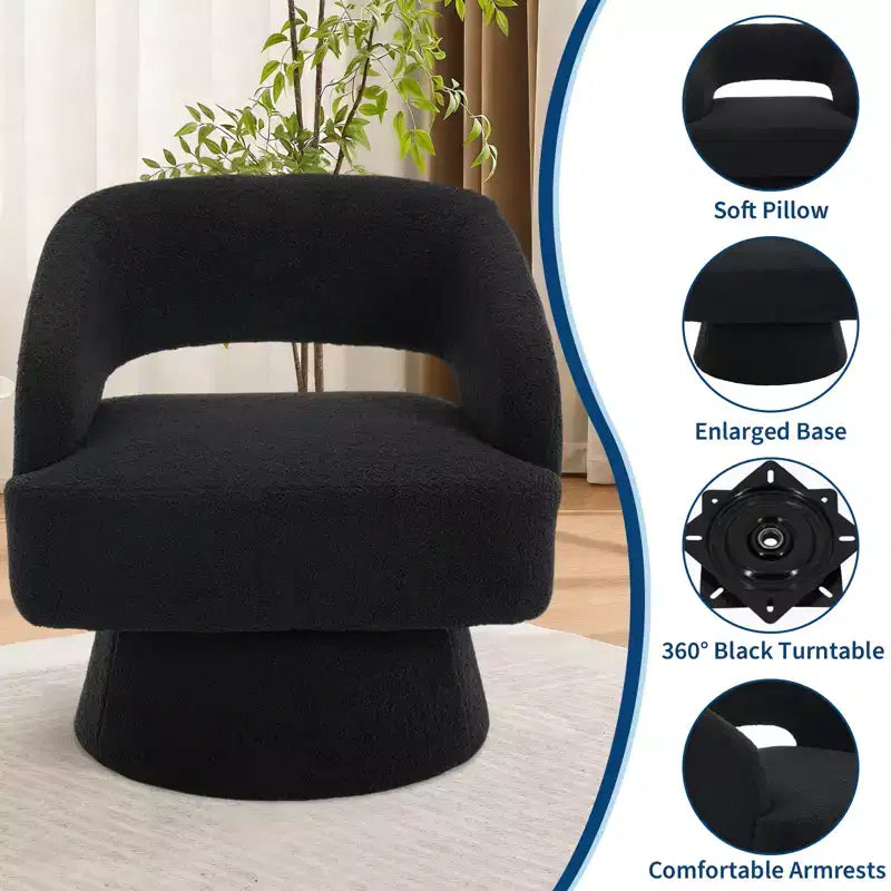 Fauteuil Pivotant  Dossier Ajoure & Base Conique, Rembourré en Velours ou Velours Teddy, Choisissez la Couleur