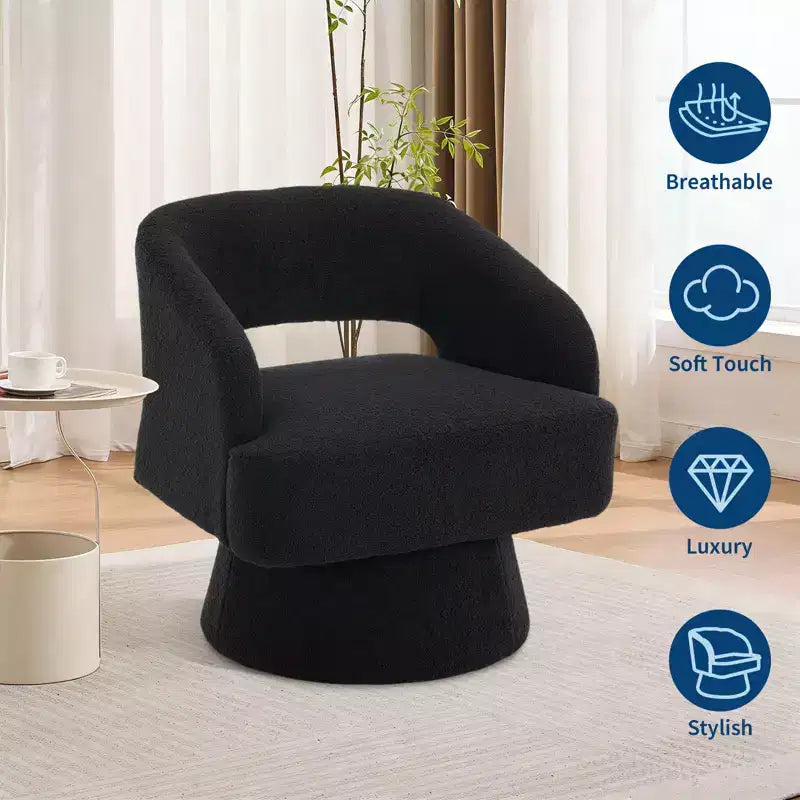 Fauteuil Pivotant  Dossier Ajoure & Base Conique, Rembourré en Velours ou Velours Teddy, Choisissez la Couleur