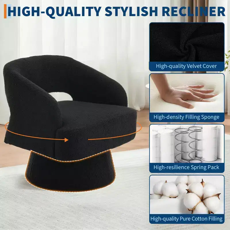 Fauteuil Pivotant  Dossier Ajoure & Base Conique, Rembourré en Velours ou Velours Teddy, Choisissez la Couleur