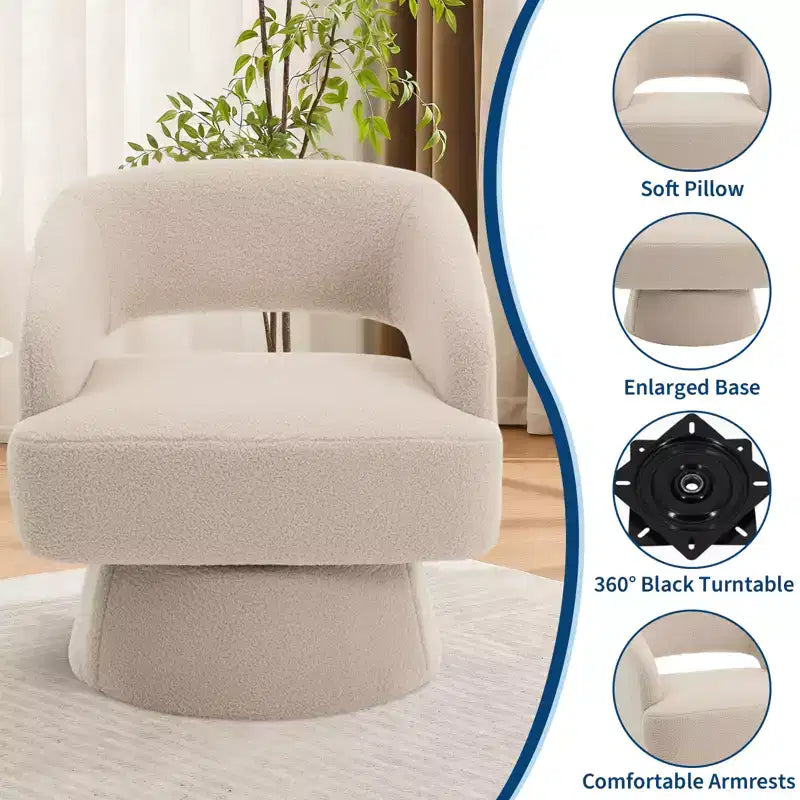 Fauteuil Pivotant  Dossier Ajoure & Base Conique, Rembourré en Velours ou Velours Teddy, Choisissez la Couleur