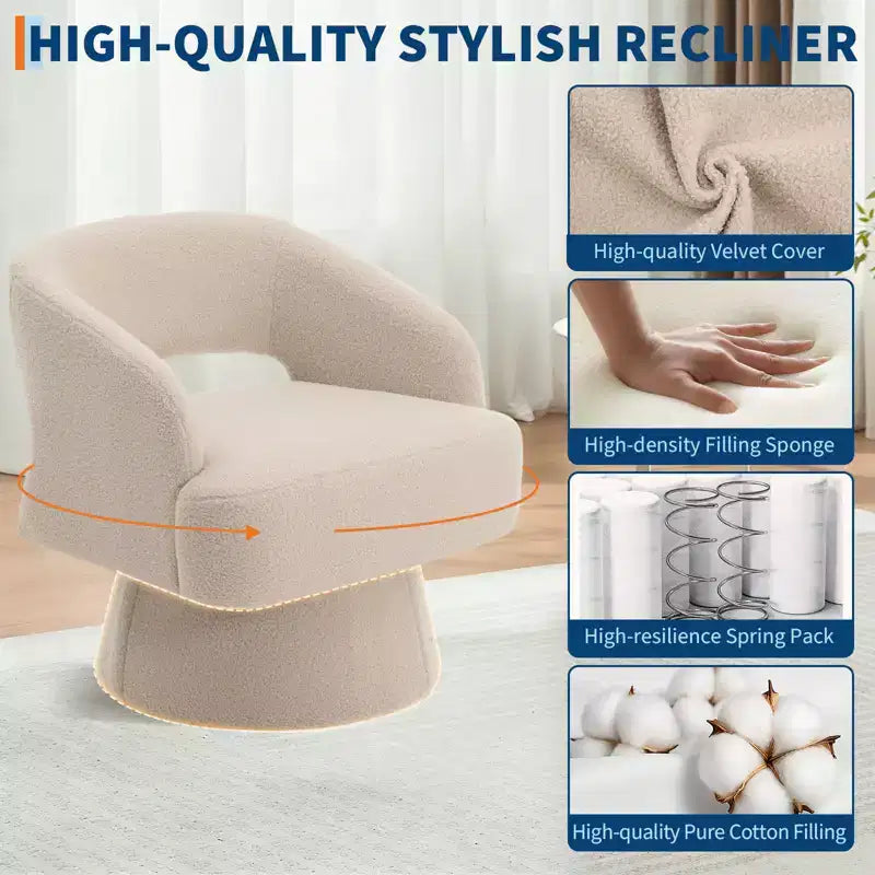 Fauteuil Pivotant  Dossier Ajoure & Base Conique, Rembourré en Velours ou Velours Teddy, Choisissez la Couleur