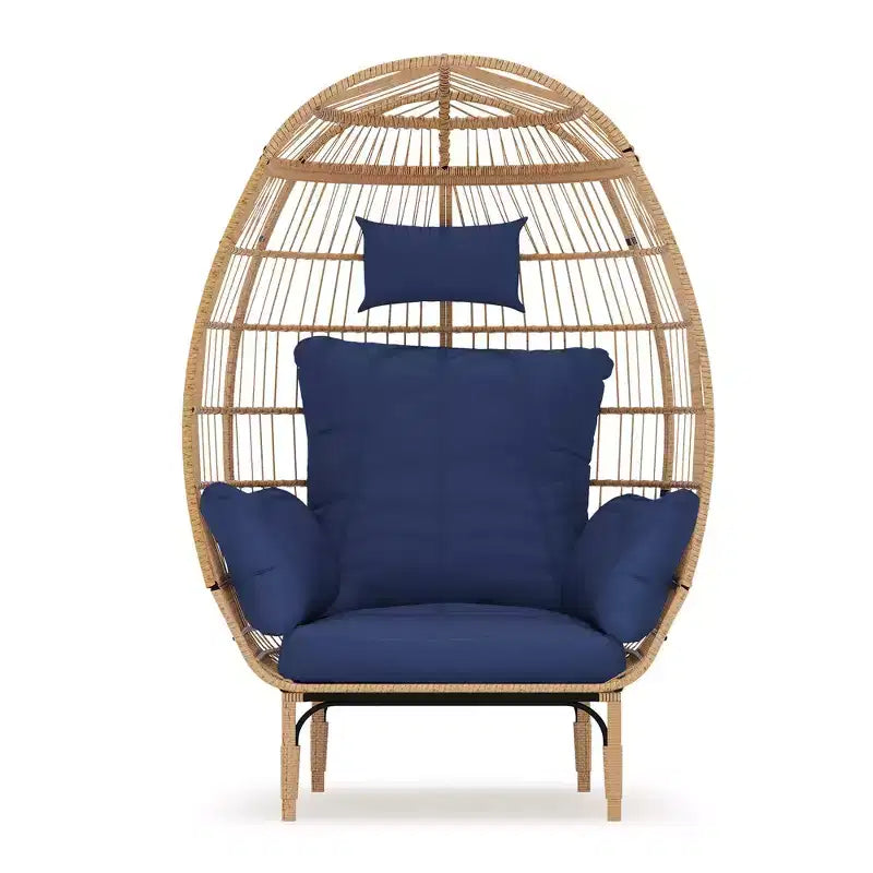 Fauteuil œuf de patio surdimensionné – Chaise longue en rotin PE tressé à la main avec coussins et siège extra large pour une utilisation intérieure/extérieure sur la terrasse, le balcon et dans le salon