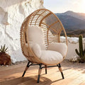 Whisen Outdoor Arc Back Hanging Egg Chair, Patio PE Rattan Swing Chair with Cushion - Natural