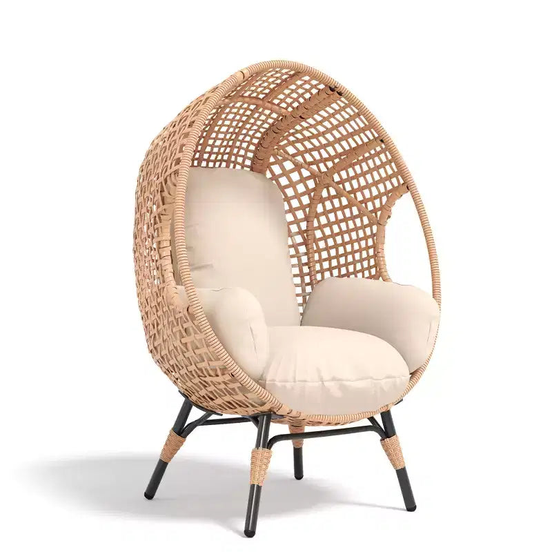 Fauteuil suspendu Whisen Outdoor Arc Back en forme d'œuf, Balancelle de patio en rotin PE avec coussin - Naturel