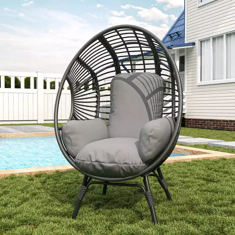 Chaise suspendue œuf Whisen Outdoor Arc, balancelle de patio en rotin PE avec coussin - Noir et Gris