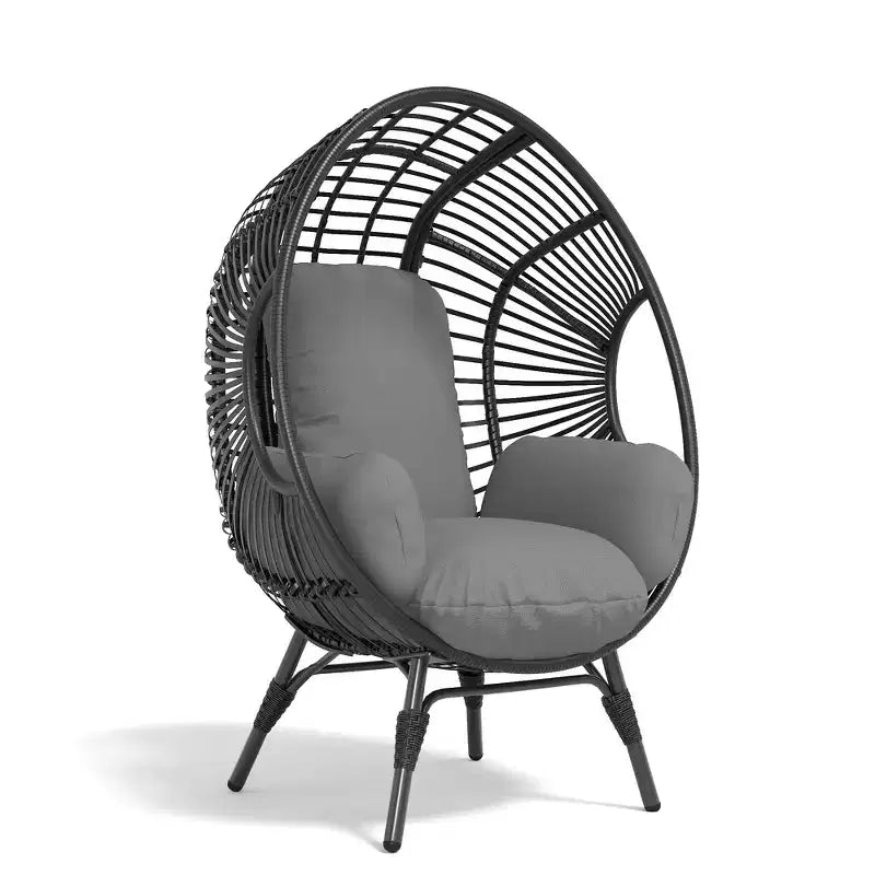 Chaise suspendue œuf Whisen Outdoor Arc, balancelle de patio en rotin PE avec coussin - Noir et Gris