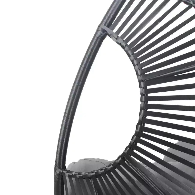 Chaise suspendue œuf Whisen Outdoor Arc, balancelle de patio en rotin PE avec coussin - Noir et Gris