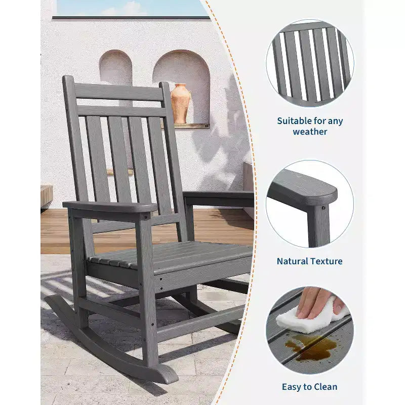 Fauteuil à bascule extérieur, Chaises à bascule poly hautes pour adultes, Meubles toutes saisons résistants aux intempéries pour patio et véranda