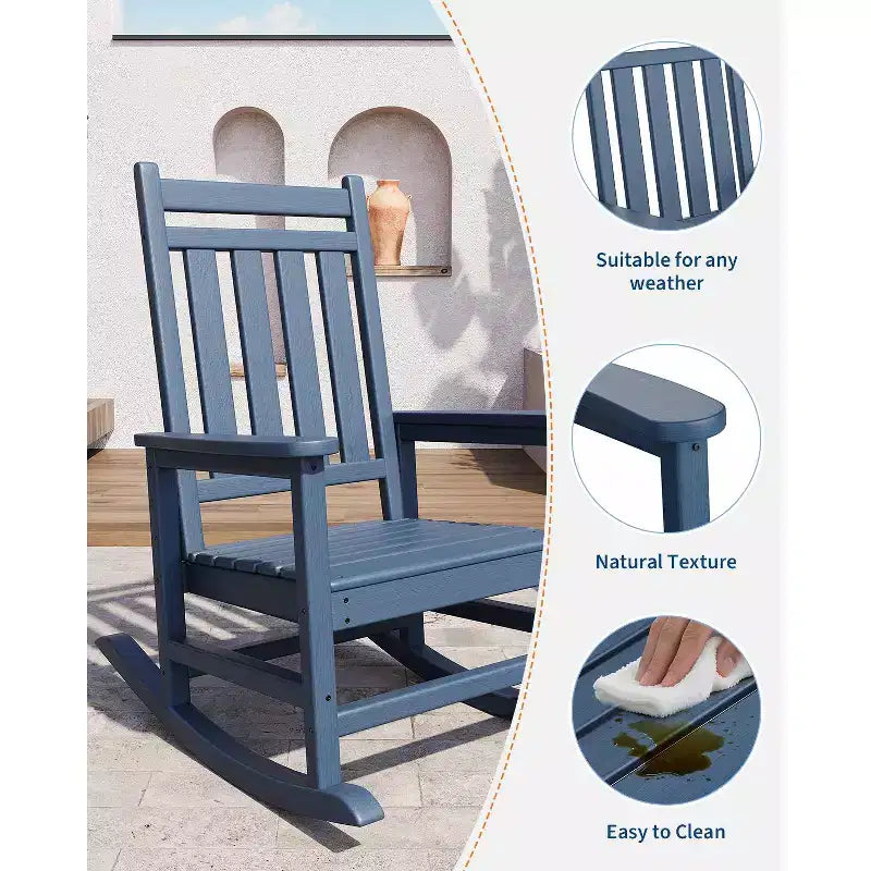 Fauteuil à bascule extérieur, Chaises à bascule poly hautes pour adultes, Meubles toutes saisons résistants aux intempéries pour patio et véranda