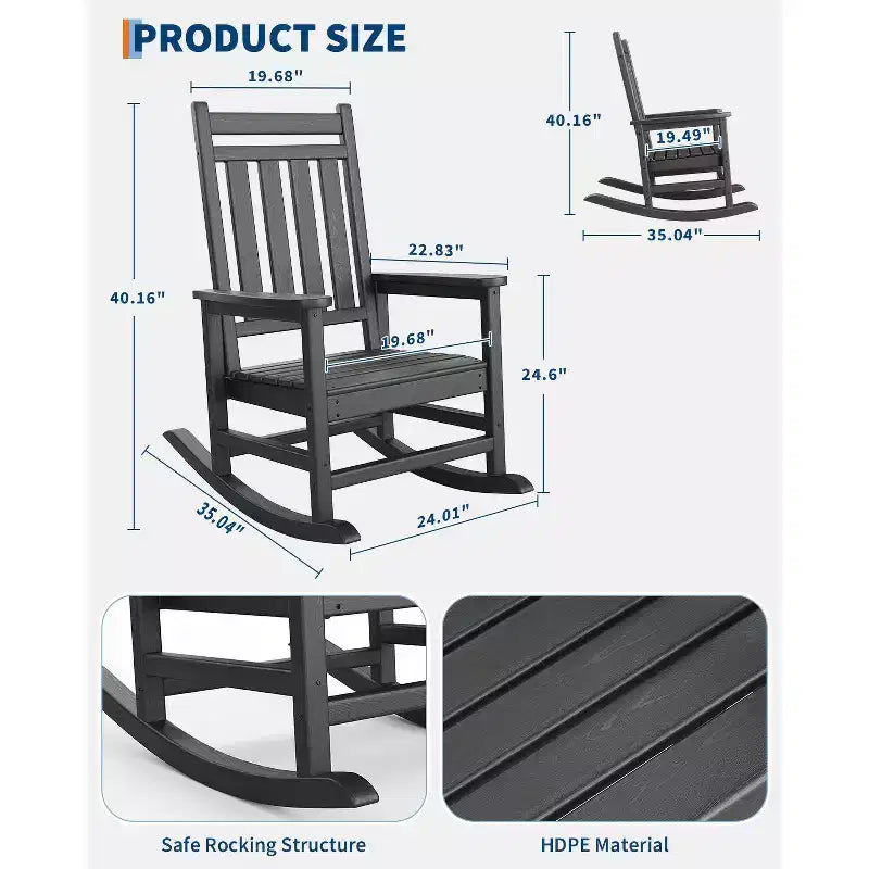 Fauteuil à bascule extérieur, Chaises à bascule poly hautes pour adultes, Meubles toutes saisons résistants aux intempéries pour patio et véranda
