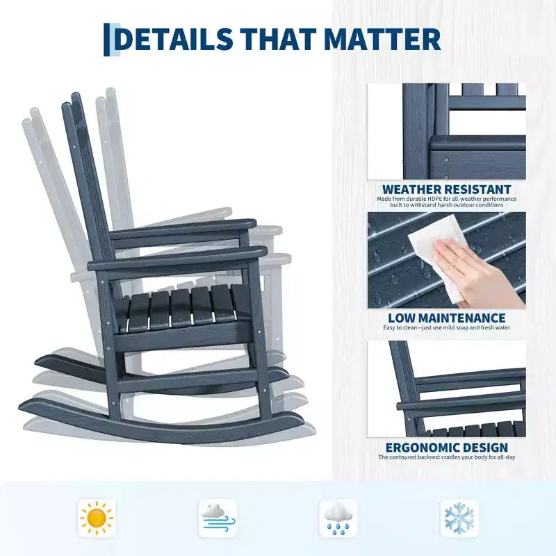 Fauteuil à bascule extérieur, Chaises à bascule poly hautes pour adultes, Meubles toutes saisons résistants aux intempéries pour patio et véranda