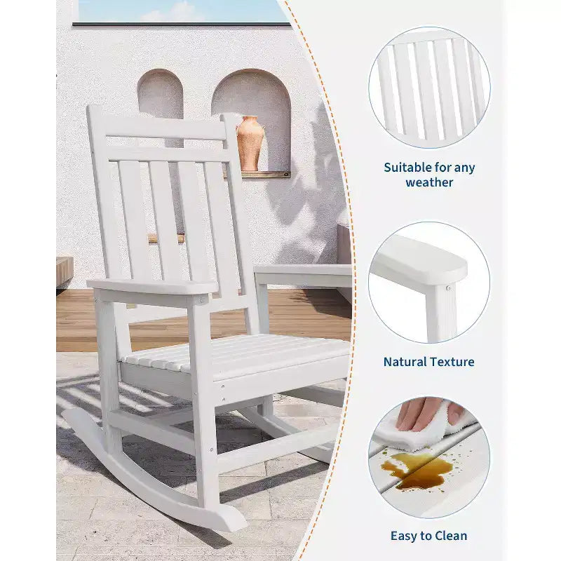 Fauteuil à bascule extérieur, Chaises à bascule poly hautes pour adultes, Meubles toutes saisons résistants aux intempéries pour patio et véranda