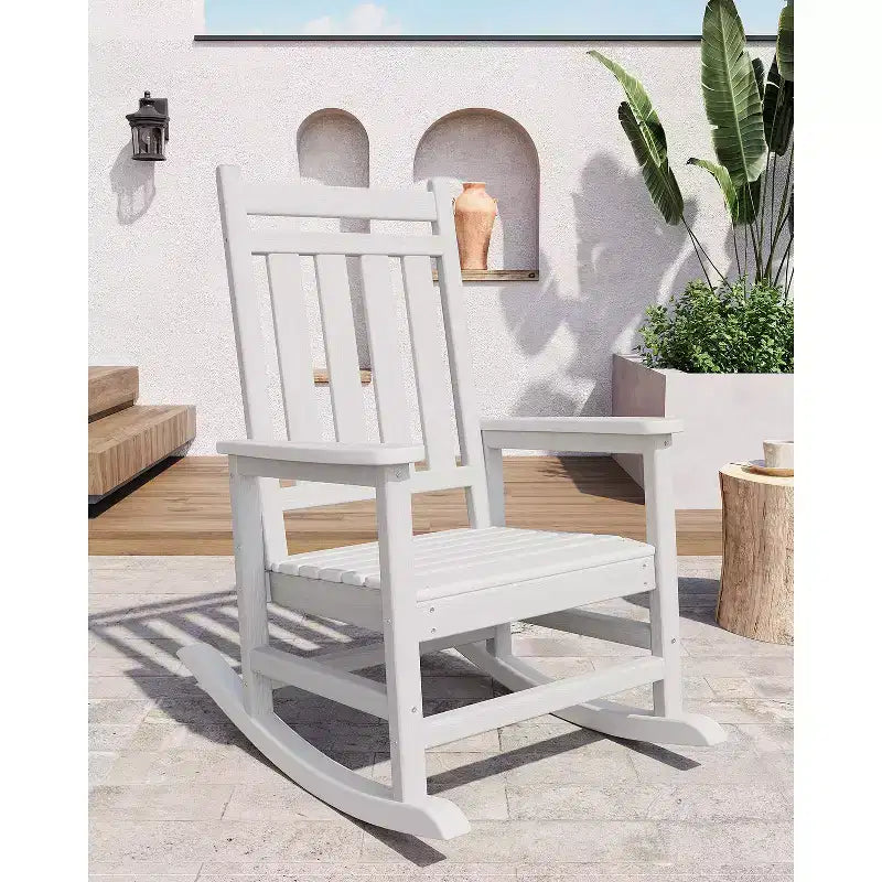 Fauteuil à bascule extérieur, Chaises à bascule poly hautes pour adultes, Meubles toutes saisons résistants aux intempéries pour patio et véranda