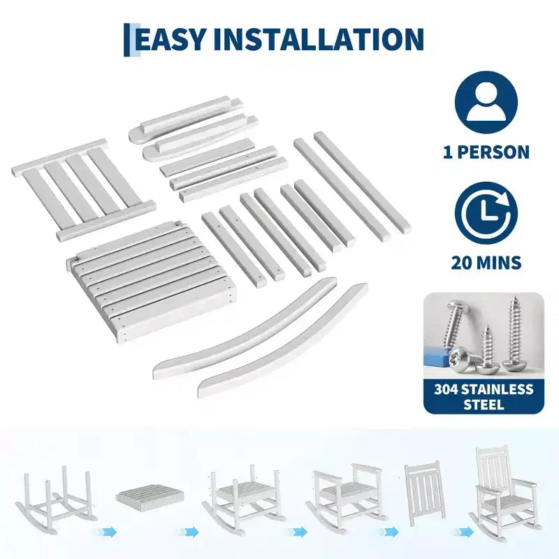 Fauteuil à bascule extérieur, Chaises à bascule poly hautes pour adultes, Meubles toutes saisons résistants aux intempéries pour patio et véranda