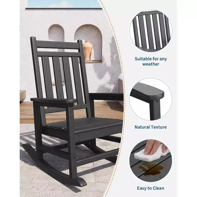 Fauteuil à bascule extérieur, Chaises à bascule poly hautes pour adultes, Meubles toutes saisons résistants aux intempéries pour patio et véranda