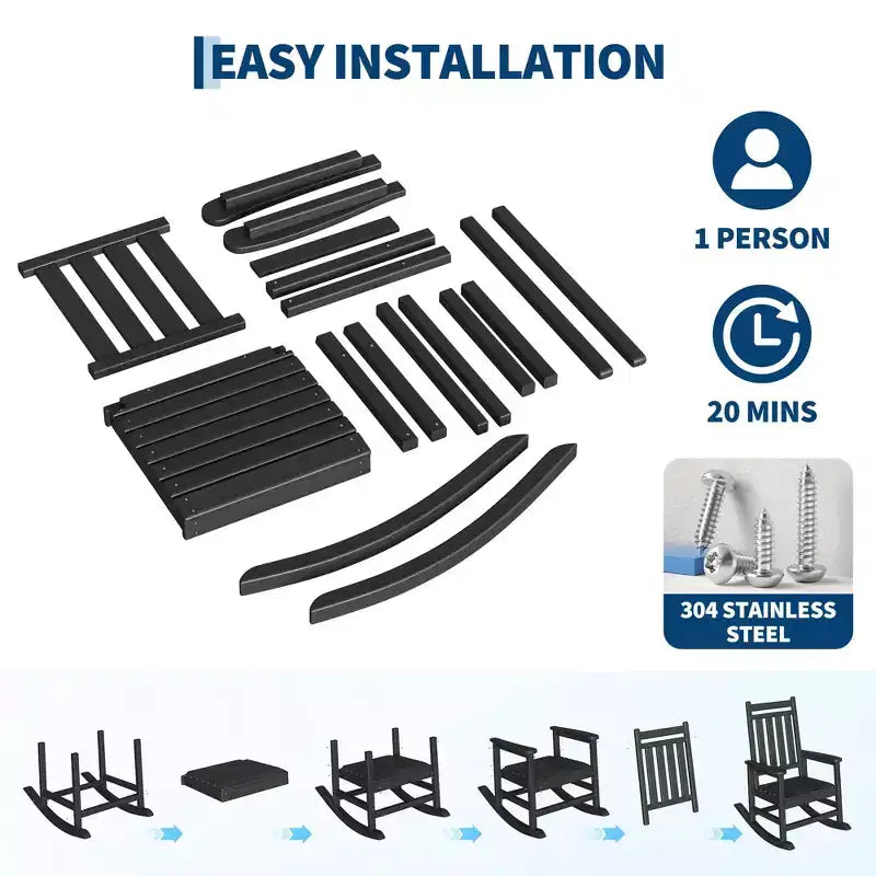 Fauteuil à bascule extérieur, Chaises à bascule poly hautes pour adultes, Meubles toutes saisons résistants aux intempéries pour patio et véranda
