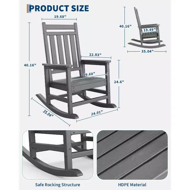 Fauteuil à bascule extérieur, Chaises à bascule poly hautes pour adultes, Meubles toutes saisons résistants aux intempéries pour patio et véranda