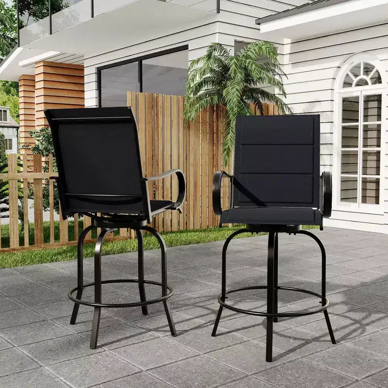 Set of 2 Outdoor Swivel Bar Chairs,High Back Patio Swivel Bar Stools with Armrests, Rotating Counter Height Bar Chairs for Deck,Lawn,Garden,Backyard