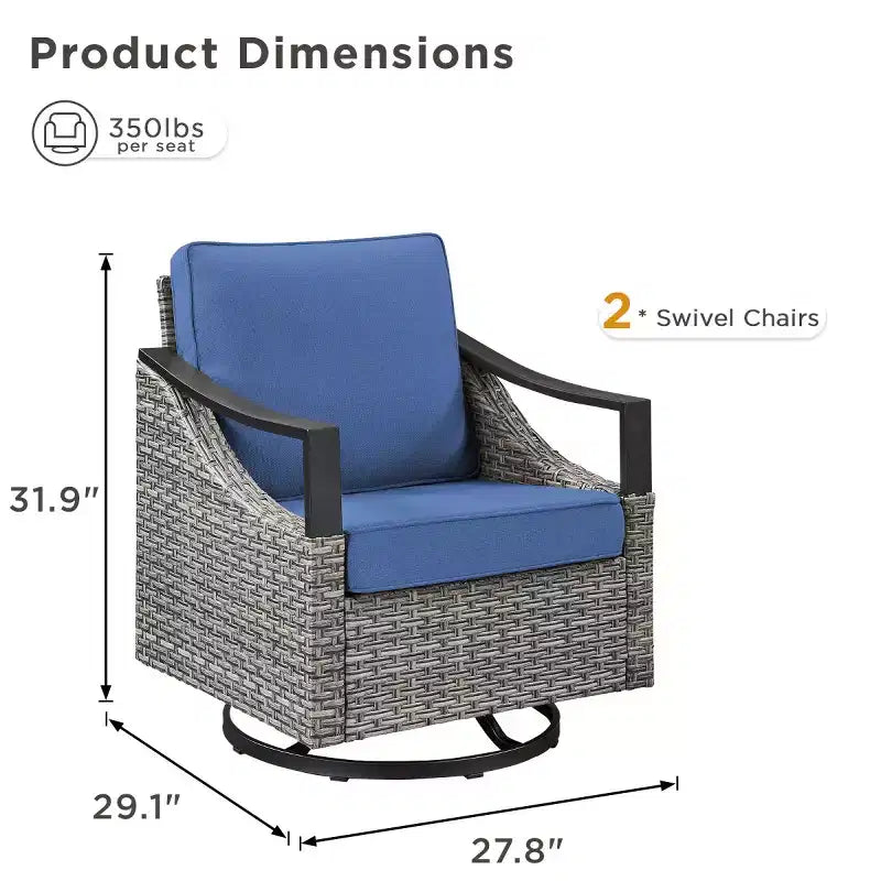 Lot de 2 chaises pivotantes d'extérieur, fauteuils de jardin à bascule en osier gris résistant aux intempéries avec coussins pour porche, cour arrière, jardin ou terrasse - Panipeachy