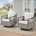 Set of 2 Outdoor Swivel Chairs, All-Weather Gray Wicker Patio Glider Chairs with Cushions for Porch, Backyard, Garden, or Deck-Panipeachy