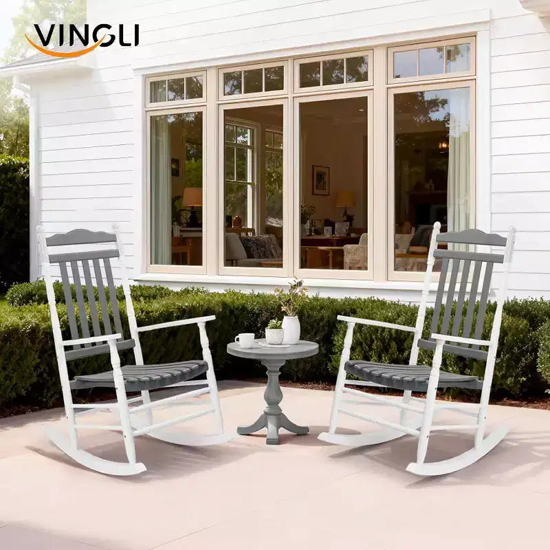 Fauteuil à bascule en bois VINGLI, fauteuil d'extérieur supportant jusqu'à 204 kg, fauteuil à bascule relaxant en bois massif avec dossier haut et siège inclinable pour terrasse, jardin