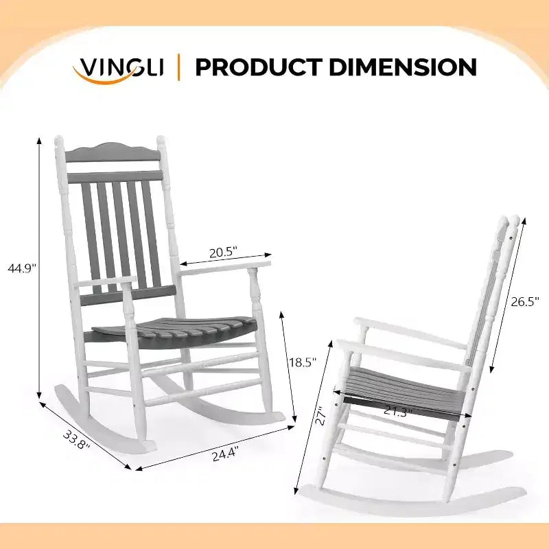 Fauteuil à bascule en bois VINGLI, fauteuil d'extérieur supportant jusqu'à 204 kg, fauteuil à bascule relaxant en bois massif avec dossier haut et siège inclinable pour terrasse, jardin