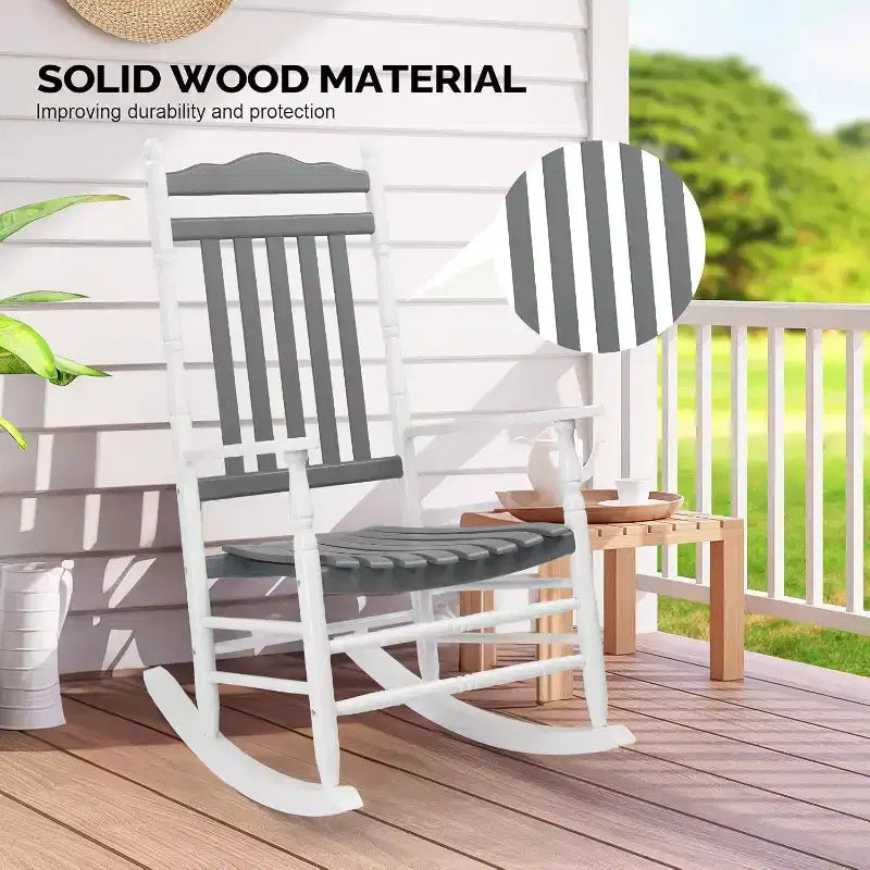 Fauteuil à bascule en bois VINGLI, fauteuil d'extérieur supportant jusqu'à 204 kg, fauteuil à bascule relaxant en bois massif avec dossier haut et siège inclinable pour terrasse, jardin