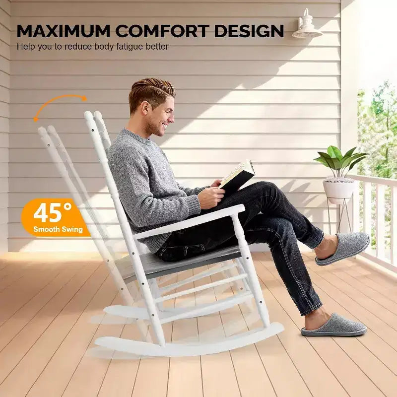 Fauteuil à bascule en bois VINGLI, fauteuil d'extérieur supportant jusqu'à 204 kg, fauteuil à bascule relaxant en bois massif avec dossier haut et siège inclinable pour terrasse, jardin