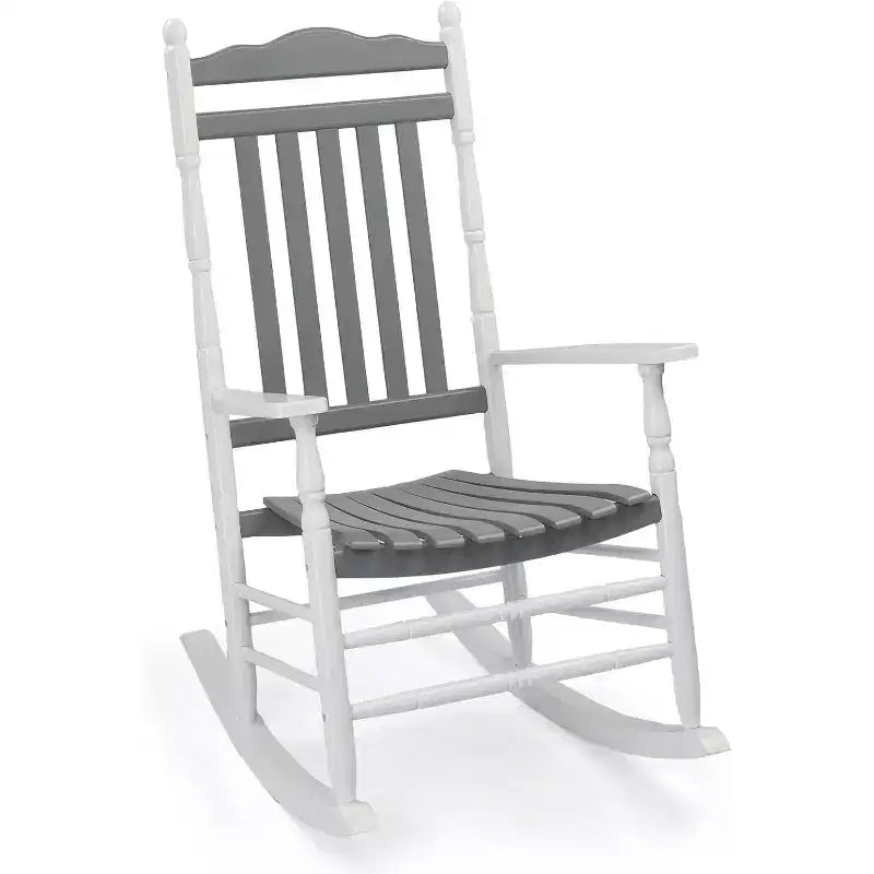 VINGLI Wooden Rocking Chair, Outdoor Chair with 450 lbs Support, Relaxing Rocker with Solid Wood High Back Seat Reclining Seat for Deck, Garden