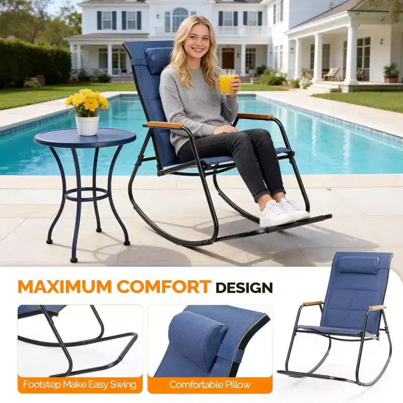 Karl Home | Chaise berçante de patio Teslin avec repose-pieds et oreiller cale-tête