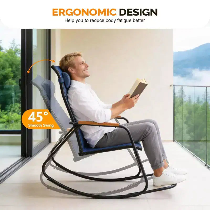 Karl Home | Chaise berçante de patio Teslin avec repose-pieds et oreiller cale-tête