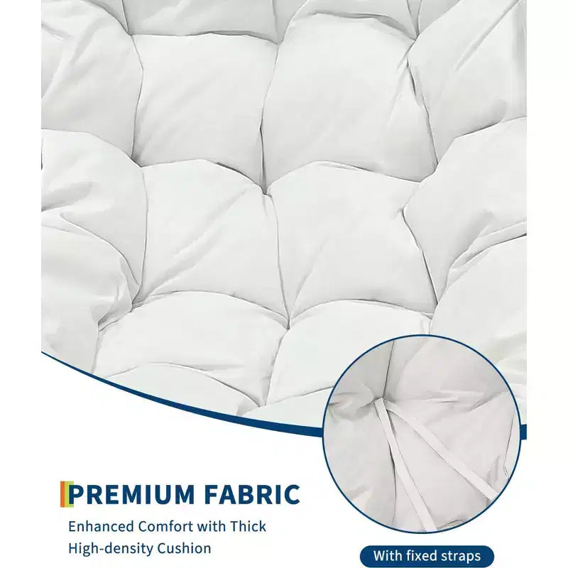 Fauteuil à bascule Papasan surdimensionné en rotin avec coussin blanc épais, fauteuil à bascule œuf pour adulte et siège de salon pour lecture en extérieur sur le patio et dans le salon