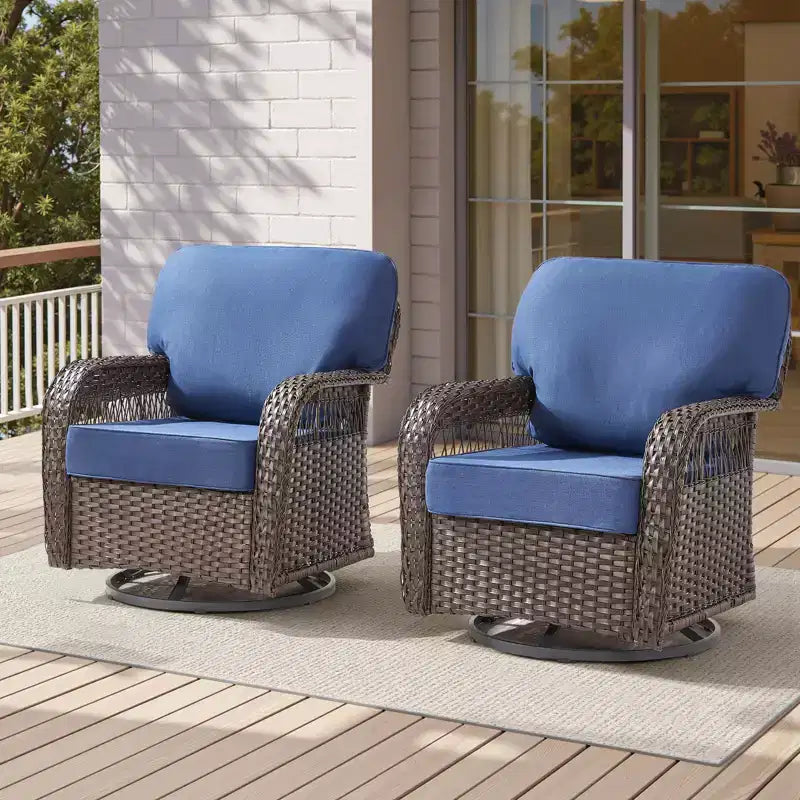 GDFStudio Tamqrah Fauteuil de jardin pivotant en osier avec coussins (Lot de 2)