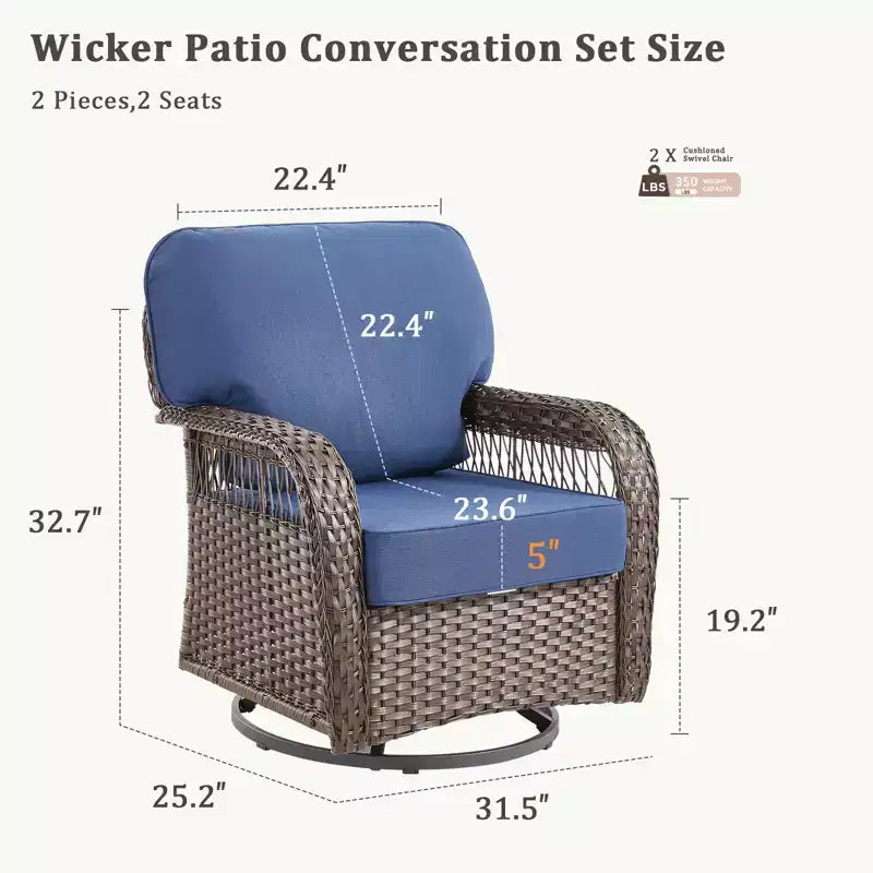 GDFStudio Tamqrah Fauteuil de jardin pivotant en osier avec coussins (Lot de 2)