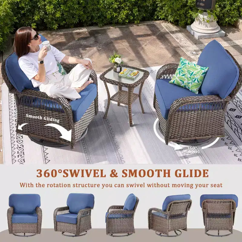 GDFStudio Tamqrah Fauteuil de jardin pivotant en osier avec coussins (Lot de 2)